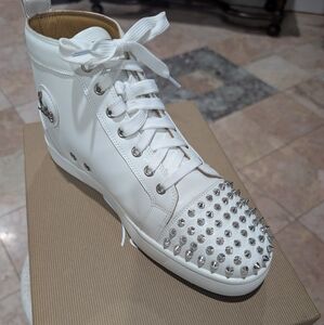 Christian Louboutin White and Silver Studded Sneakers